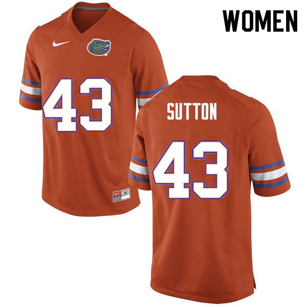 Women #43 Nicolas Sutton Florida Gators College Football Jerseys Orange